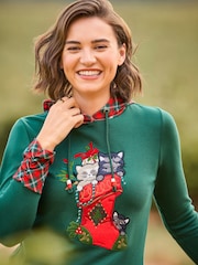 Joe Browns Green Christmas Cat Hoodie - Image 6 of 7
