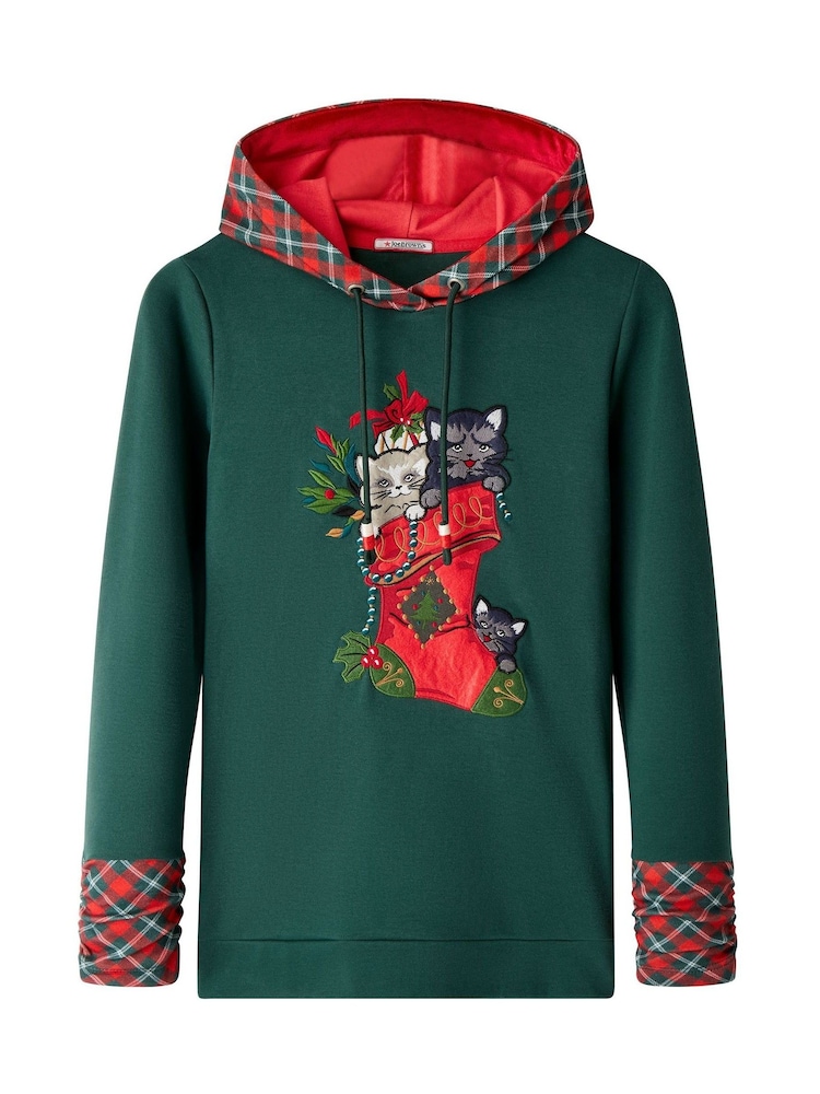 Joe Browns Green Christmas Cat Hoodie - Image 7 of 7 Joe Browns Green Christmas Cat Hoodie - Image 7 of 7