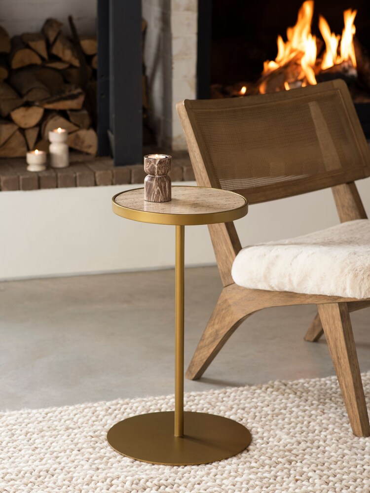 Brass Travertine Side Table - Image 1 of 5