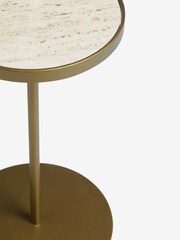 Brass Travertine Side Table - Image 2 of 5