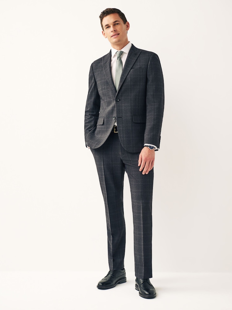Charcoal Grey Regular Fit Check Suit:Jacket - Image 3 of 11