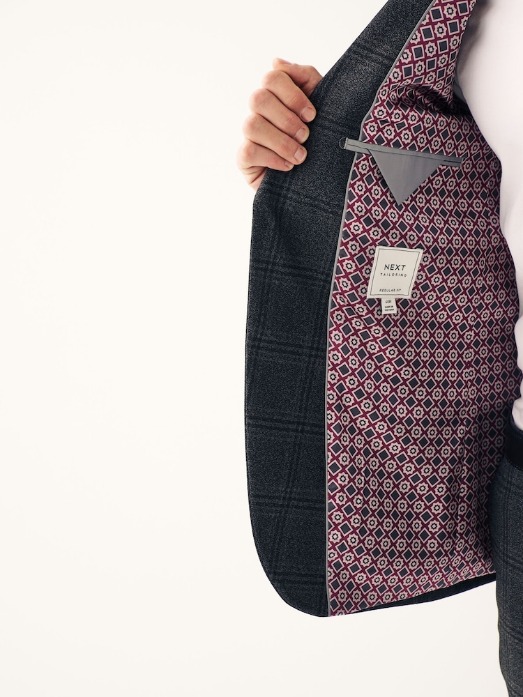 Charcoal Grey Regular Fit Check Suit:Jacket - Image 5 of 11