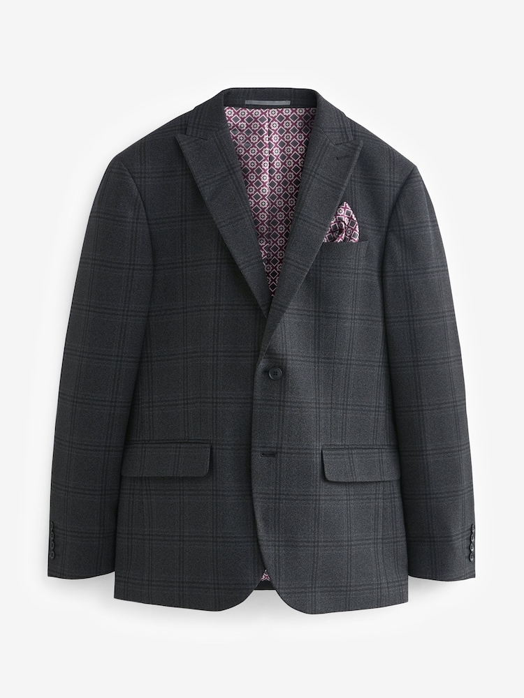 Charcoal Grey Regular Fit Check Suit:Jacket - Image 6 of 11