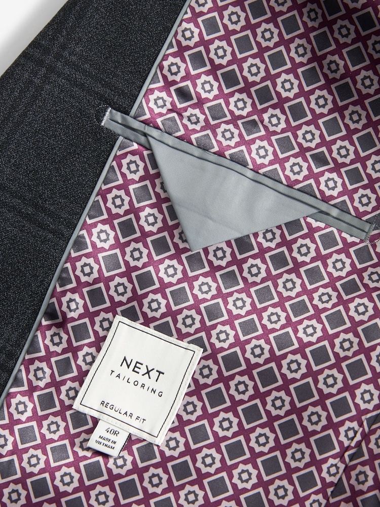 Charcoal Grey Regular Fit Check Suit:Jacket - Image 9 of 11
