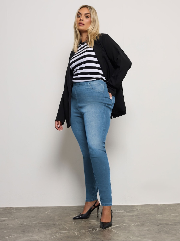 Yours Curve Blue Jenny Pull On Stretch Jeggings - Image 2 of 5 Yours Curve Blue Jenny Pull On Stretch Jeggings - Image 2 of 5