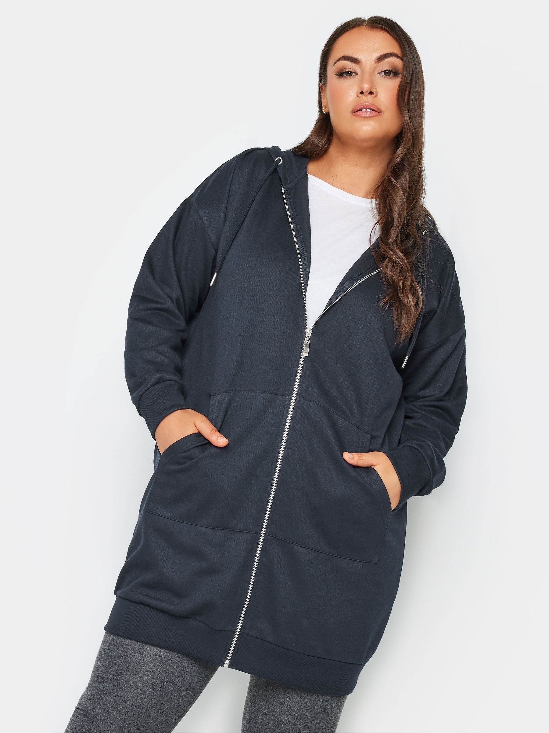 Yours Women's Blue Longline Zip Hoodie In | : 34/36 - Image 2