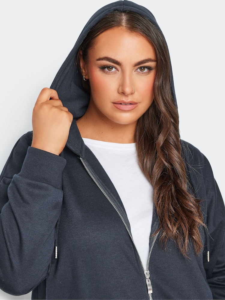 Yours Curve Blue Longline Zip Through Hoodie - Image 4 of 4
