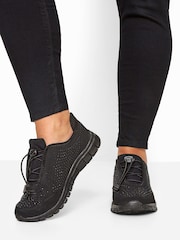 Yours Curve Black Extra Wide Fit Titania Gem Embellished Drawcord Trainers - Image 1 of 5