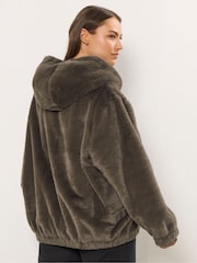 Yours Curve Brown Faux Fur Zip Through Hoodie Jacket - Image 2 of 6