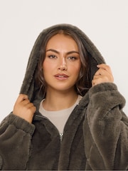 Yours Curve Brown Faux Fur Zip Through Hoodie Jacket - Image 3 of 6