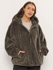 Yours Curve Brown Faux Fur Zip Through Hoodie Jacket - Image 5 of 6