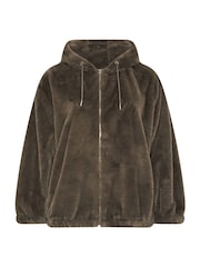 Yours Curve Brown Faux Fur Zip Through Hoodie Jacket - Image 6 of 6