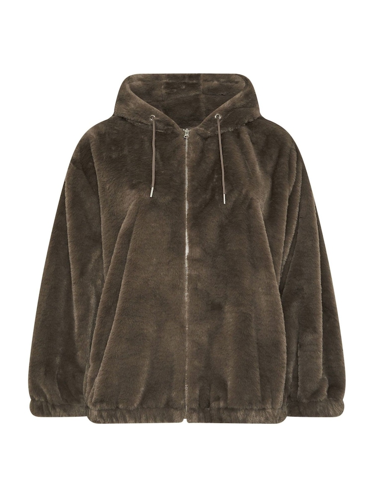 Yours Curve Brown Faux Fur Zip Through Hoodie Jacket - Image 6 of 6