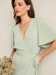 Sage Green Wrap Front Bridesmaid Maxi Dress - Image 5 of 7