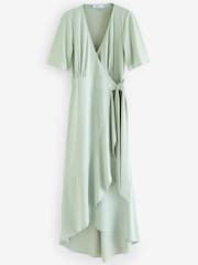 Sage Green Wrap Front Bridesmaid Maxi Dress - Image 6 of 7