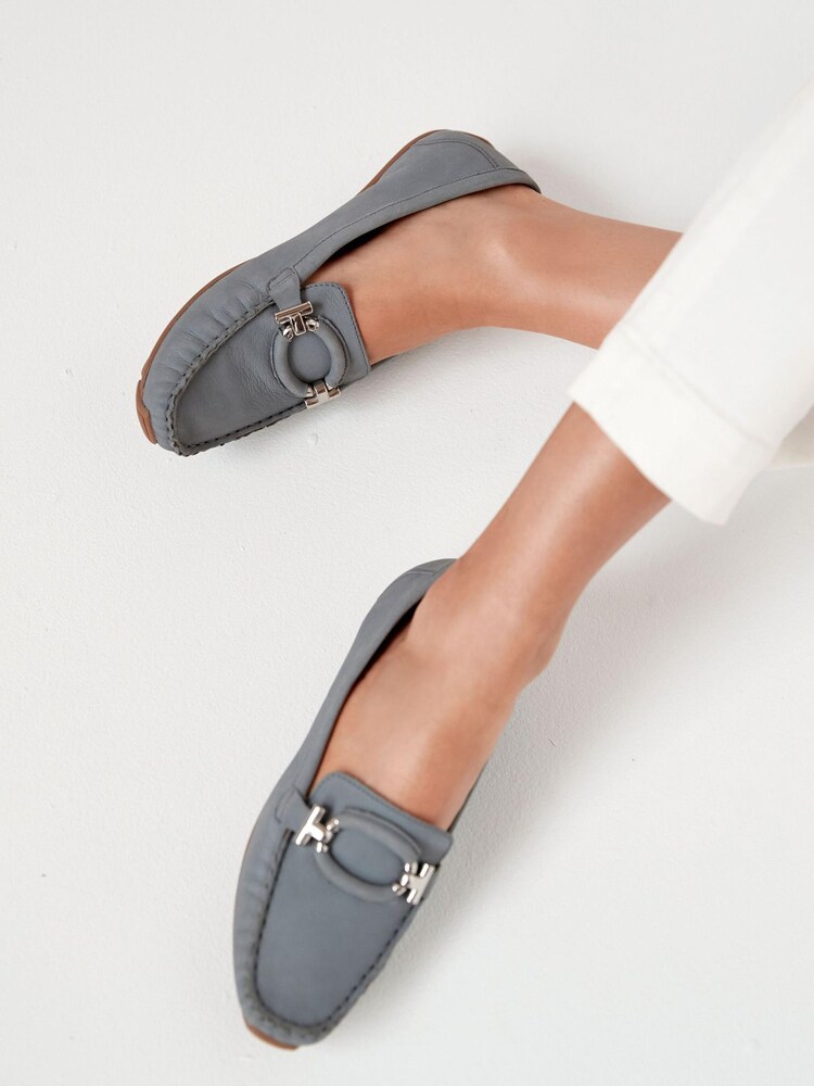 Blue Regular/Wide Fit Forever Comfort® Leather Hardware Driver Shoes - Image 1 of 7 Blue Regular/Wide Fit Forever Comfort® Leather Hardware Driver Shoes - Image 1 of 7