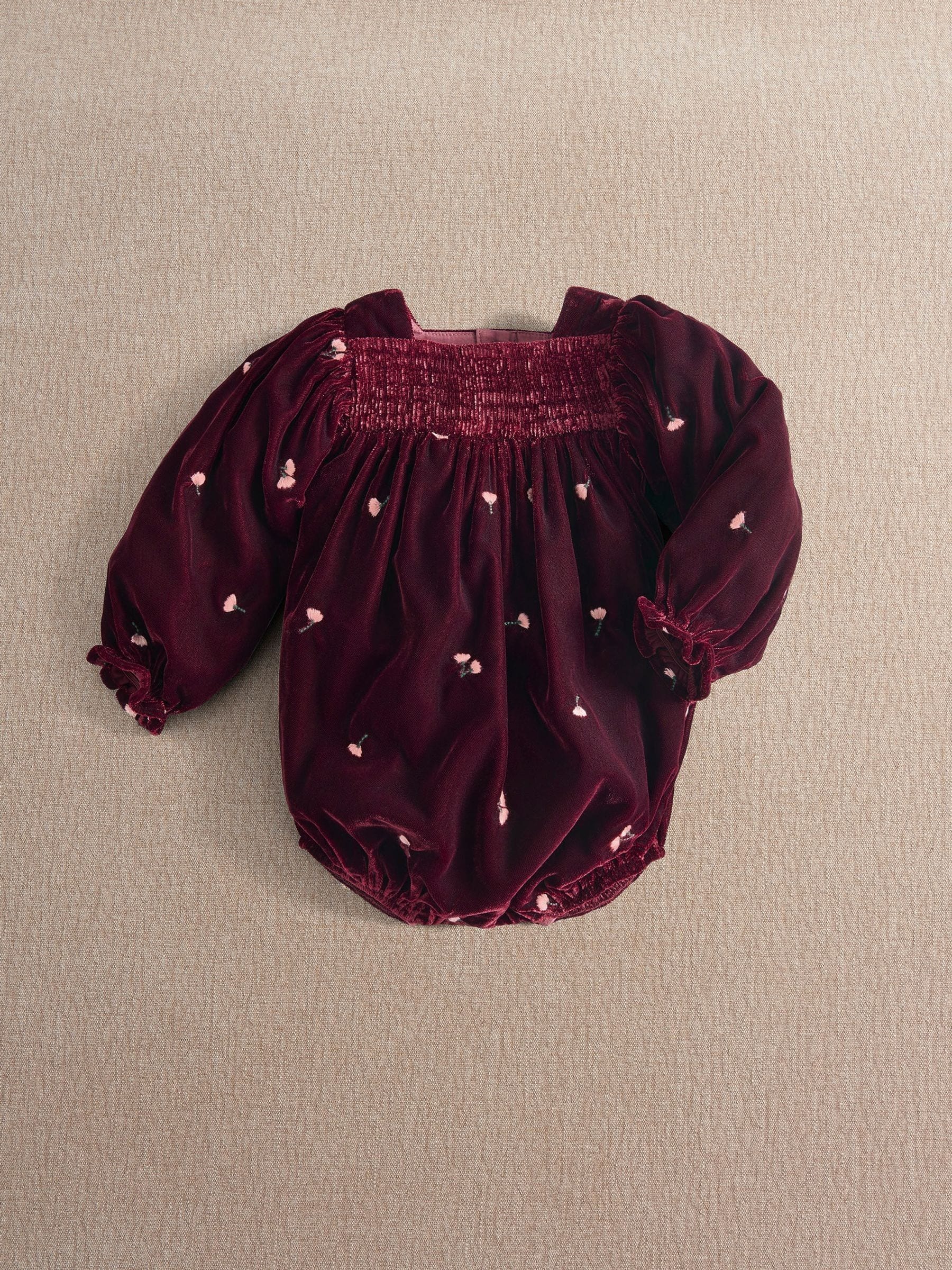 Mamas & Papas Unisex Newborn Red Floral Embroide Velour Romper - Image 1