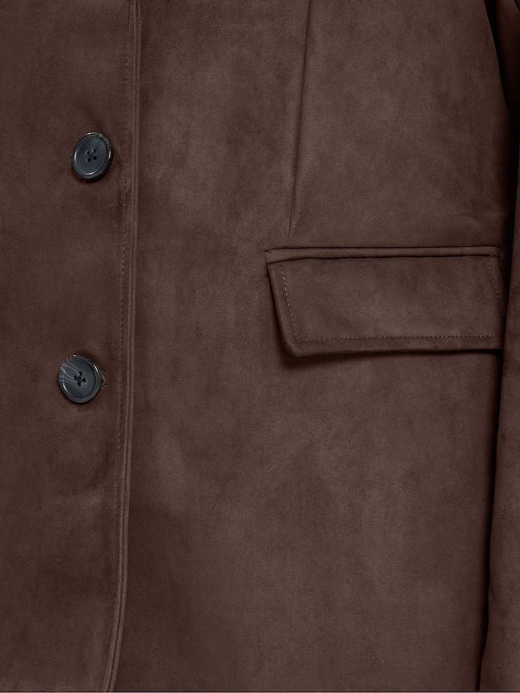 Yours Curve Brown Faux Suede Blazer - Image 4 of 4 Yours Curve Brown Faux Suede Blazer - Image 4 of 4