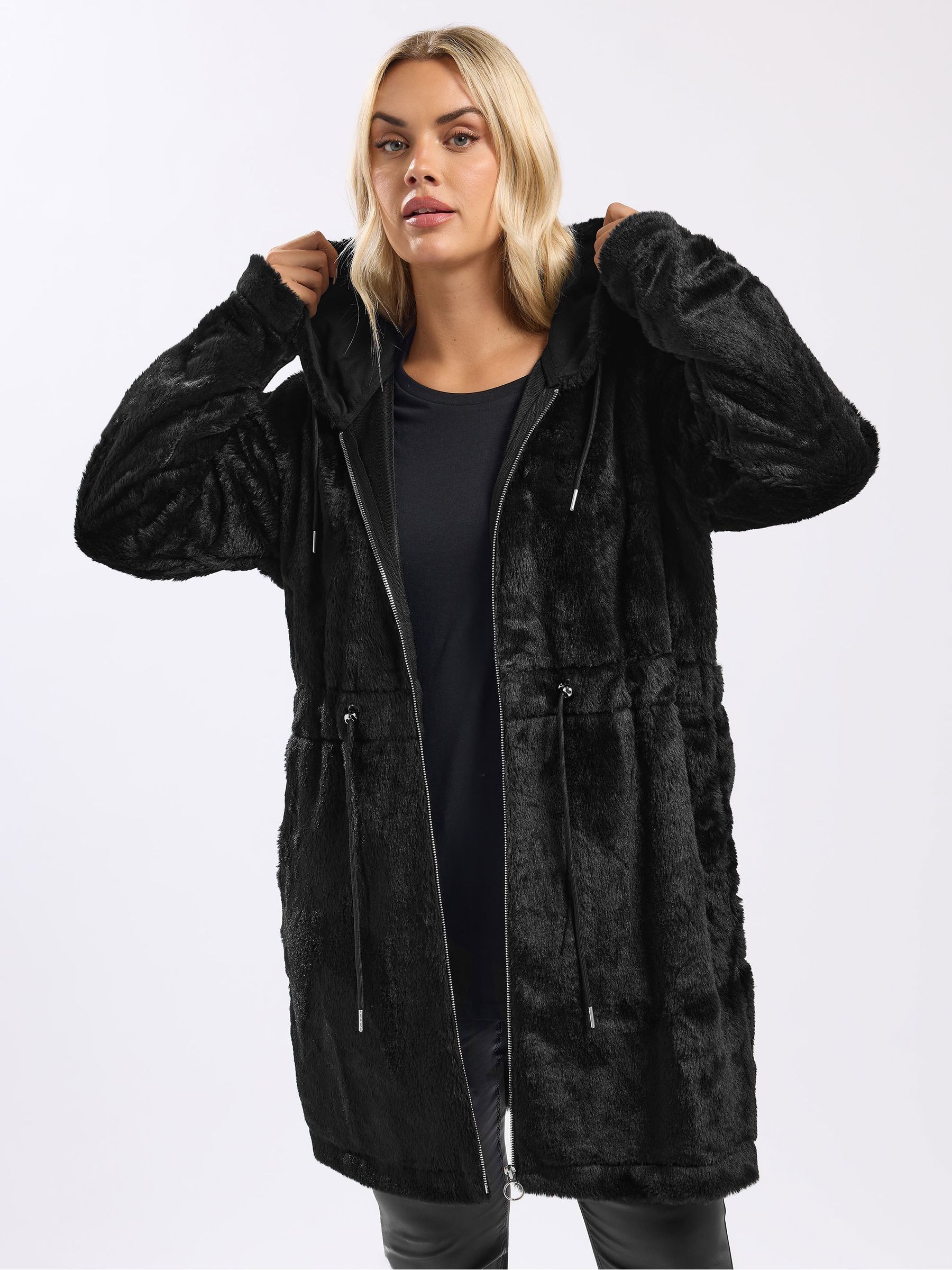 Buy Yours Curve Black Faux Fur Longline Zip Hoodie from Next USA