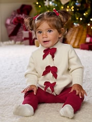 Mamas & Papas Christmas Bow Knitted Cardigan & Leggings Set - 画像 1 / 6