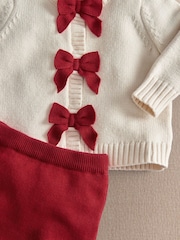 Mamas & Papas Christmas Bow Knitted Cardigan & Leggings Set - 画像 3 / 6