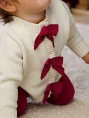Mamas & Papas Christmas Bow Knitted Cardigan & Leggings Set - 画像 4 / 6