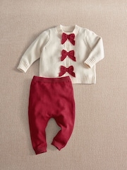 Mamas & Papas Christmas Bow Knitted Cardigan & Leggings Set - 画像 5 / 6