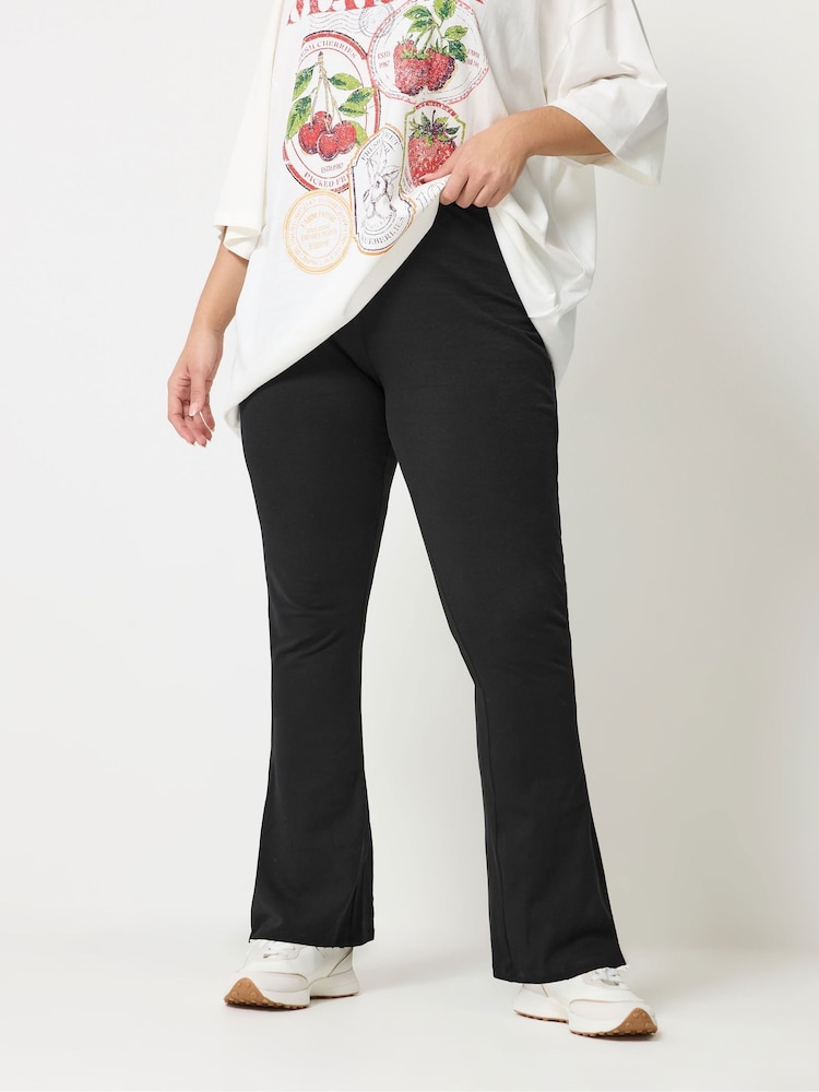 Yours Curve Black Flared Leggings - Image 1 of 5 Yours Curve Black Flared Leggings - Image 1 of 5