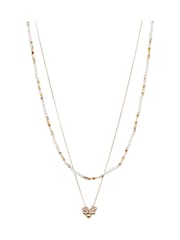 Oliver Bonas Gold Tone Kaia Bead & Faux Pearl Chain Double Row Necklace - Image 1 of 6