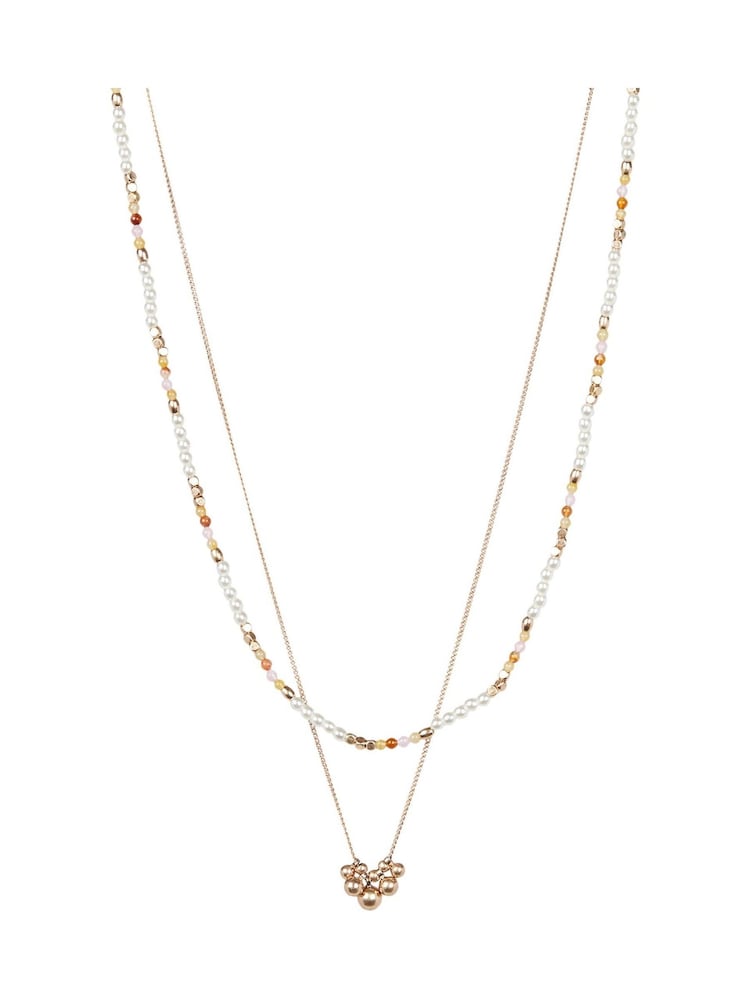 Oliver Bonas Gold Tone Kaia Bead & Faux Pearl Chain Double Row Necklace - Image 1 of 6