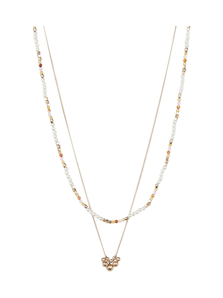 Oliver Bonas Gold Tone Kaia Bead & Faux Pearl Chain Double Row Necklace - Image 1 of 6 Oliver Bonas Gold Tone Kaia Bead & Faux Pearl Chain Double Row Necklace - Image 1 of 6