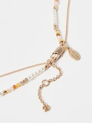 Oliver Bonas Gold Tone Kaia Bead & Faux Pearl Chain Double Row Necklace - Image 4 of 6