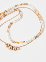 Oliver Bonas Gold Tone Kaia Bead & Faux Pearl Chain Double Row Necklace - Image 5 of 6