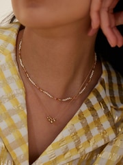 Oliver Bonas Gold Tone Kaia Bead & Faux Pearl Chain Double Row Necklace - Image 6 of 6