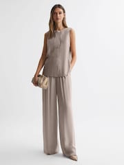 Reiss Stone Jennifer Sleeveless Press-Stud Blouse - Image 1 of 4
