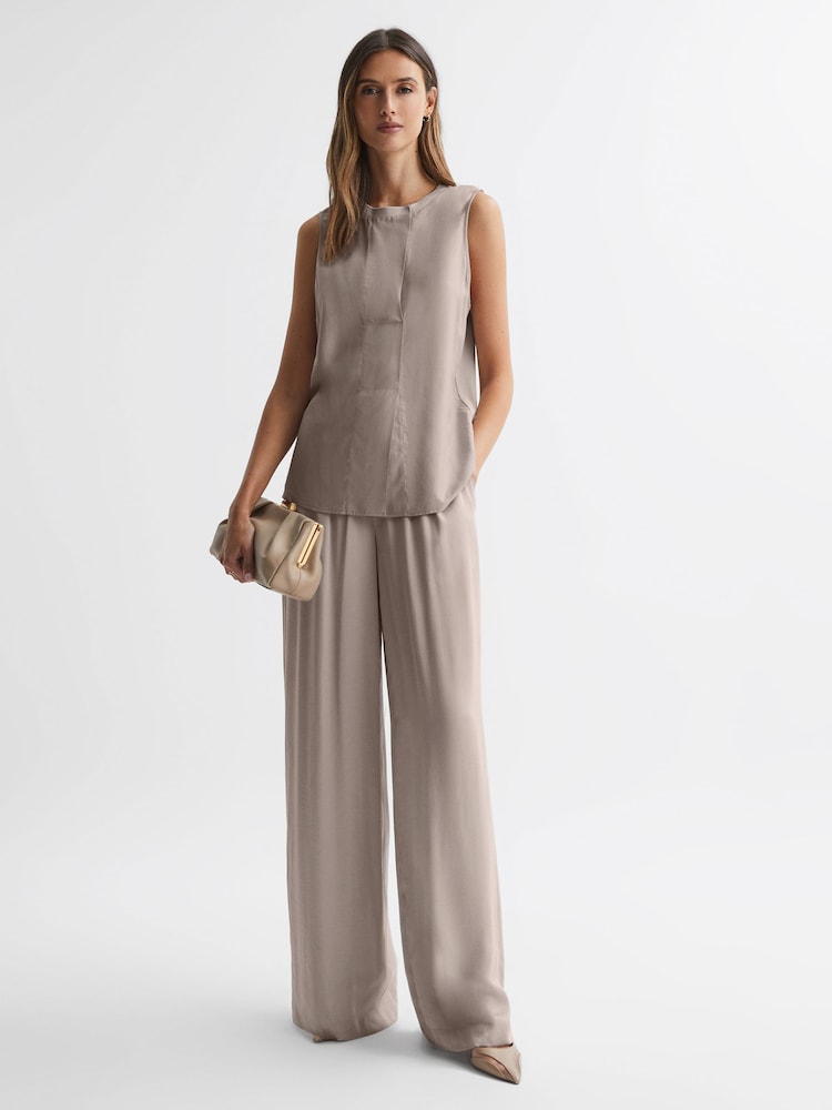 Reiss Stone Jennifer Sleeveless Press-Stud Blouse - Image 1 of 4