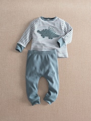 Mamas & Papas Blue Dino Striped Jersey Pyjamas - Image 1 of 3
