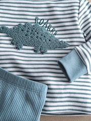 Mamas & Papas Blue Dino Striped Jersey Pyjamas - Image 2 of 3