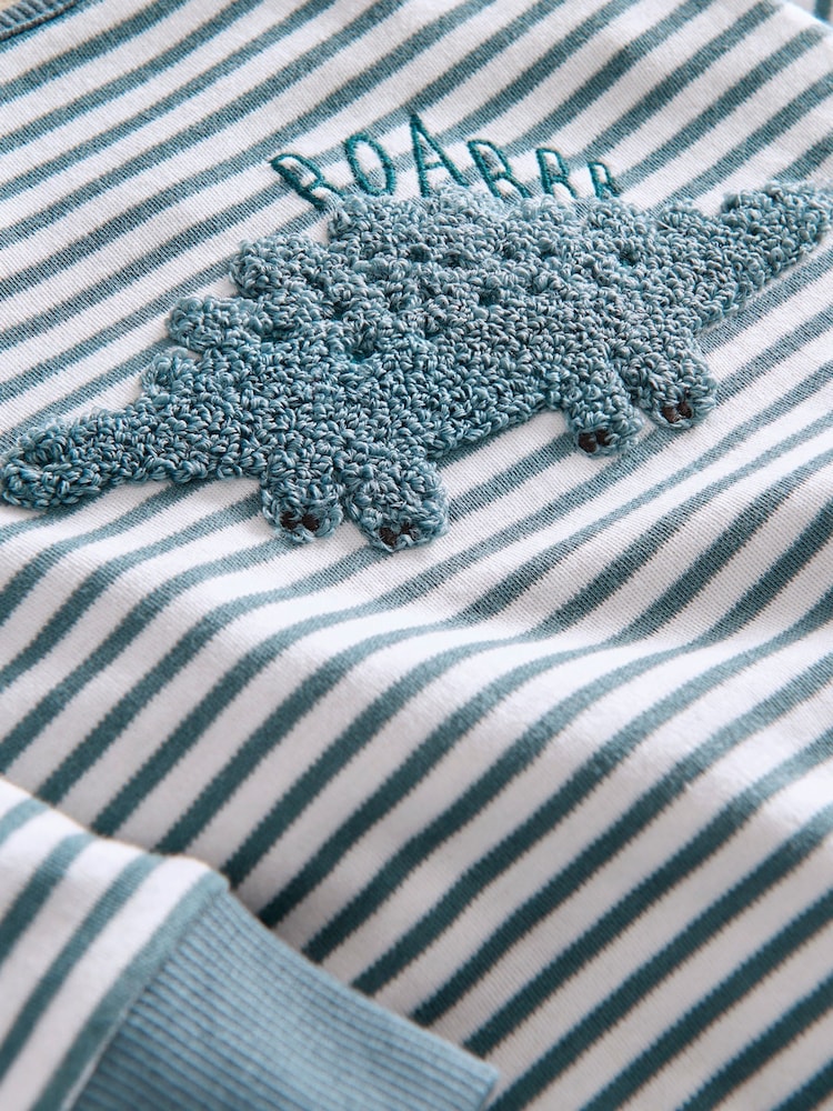 Mamas & Papas Blue Dino Striped Jersey Pyjamas - Image 3 of 3