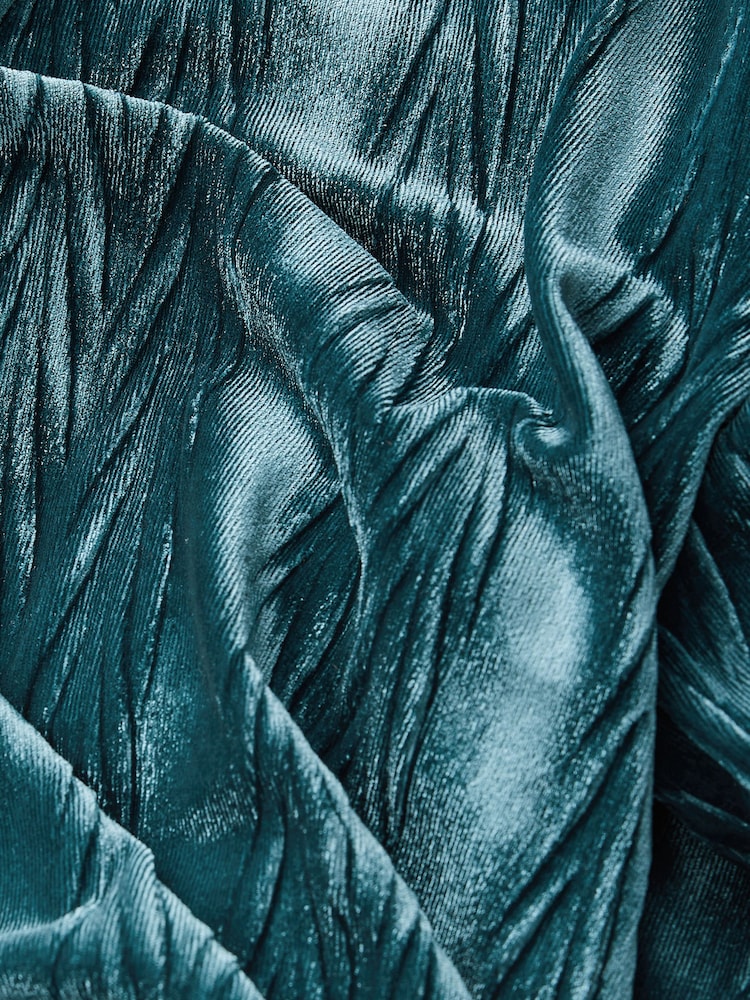 Teal Blue Velvet Long Sleeve Wrap Top - Image 6 of 6