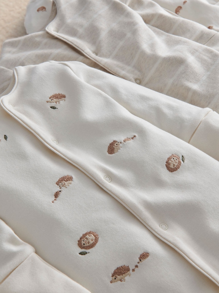 Mamas & Papas Brown Hedgehog Sleepsuits 3 Pack - Image 2 of 3 Mamas & Papas Brown Hedgehog Sleepsuits 3 Pack - Image 2 of 3