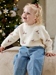 Mamas & Papas Cream Ho Knitted Christmas Jumper - Image 1 of 7