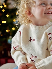 Mamas & Papas Cream Ho Knitted Christmas Jumper - Image 3 of 7