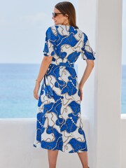 Sosandar Blue Kimono Sleeve Midi Wrap Dress - Image 2 of 5