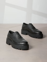 Black Signature Leather Chunky Brogue Lace Up Shoes - Image 1 of 6