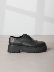 Black Signature Leather Chunky Brogue Lace Up Shoes - Image 2 of 6