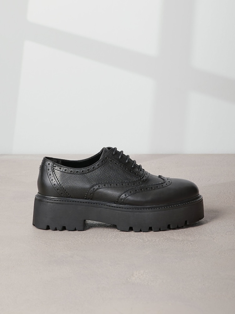 Black Signature Leather Chunky Brogue Lace Up Shoes - Image 2 of 6