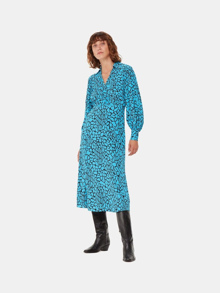 Whistles Blue Terrazzo Print Midi Dress - Image 1 of 5