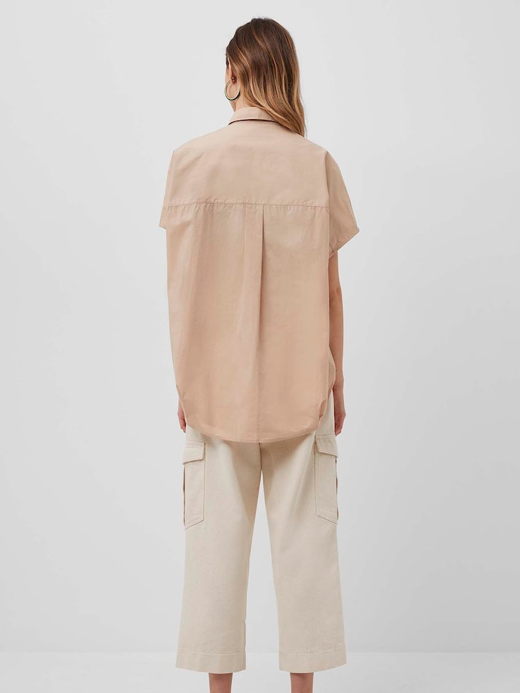French Connection Brown Cele Rhodes Poplin 100% Cotton Shirt - Image 2 of 3