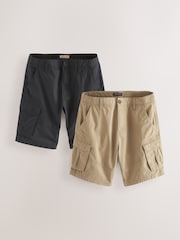 Navy Blue/Stone Natural 100% Cotton Cargo Shorts 2 Pack - Image 1 of 12